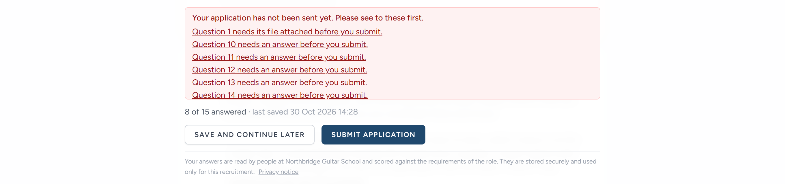 Submit pressed with a question still to answer.
