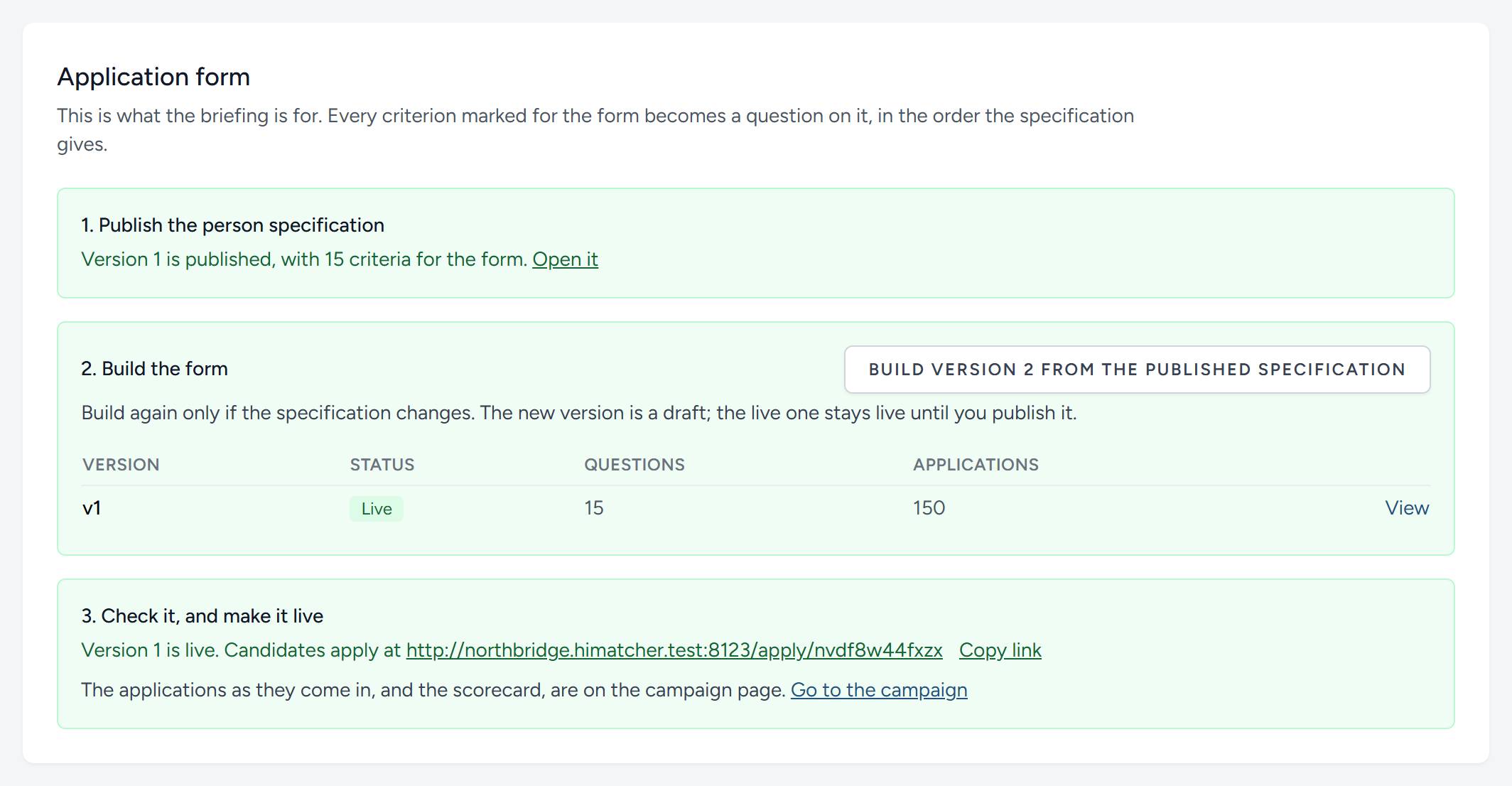 The last part of the briefing: The specification published, the form built from it, and the form live.