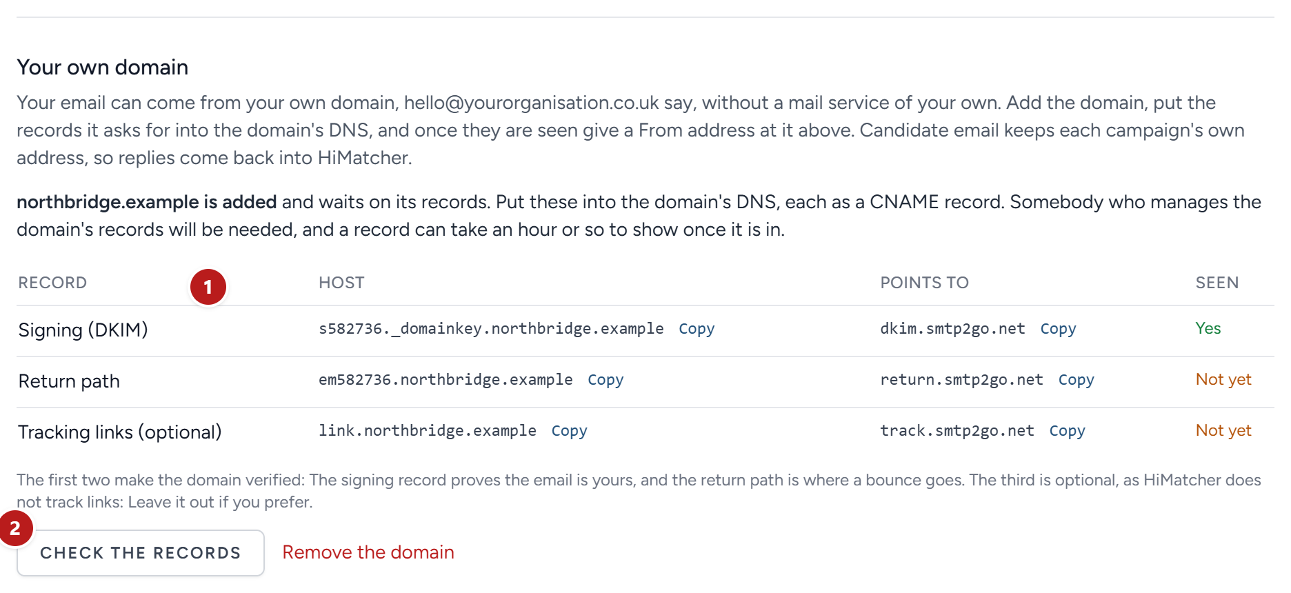The school's own domain, added and waiting on its records.