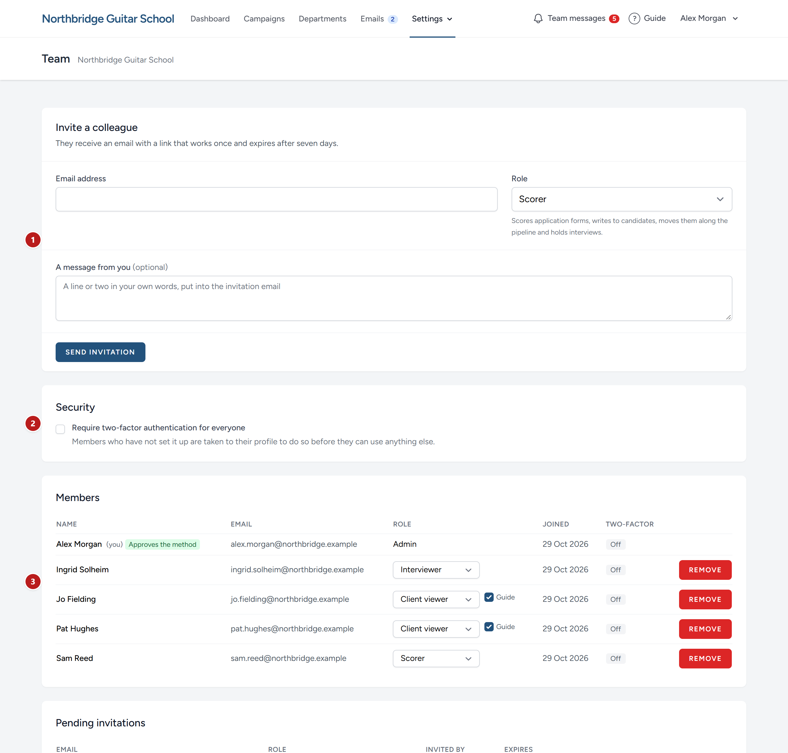 The Team page.
